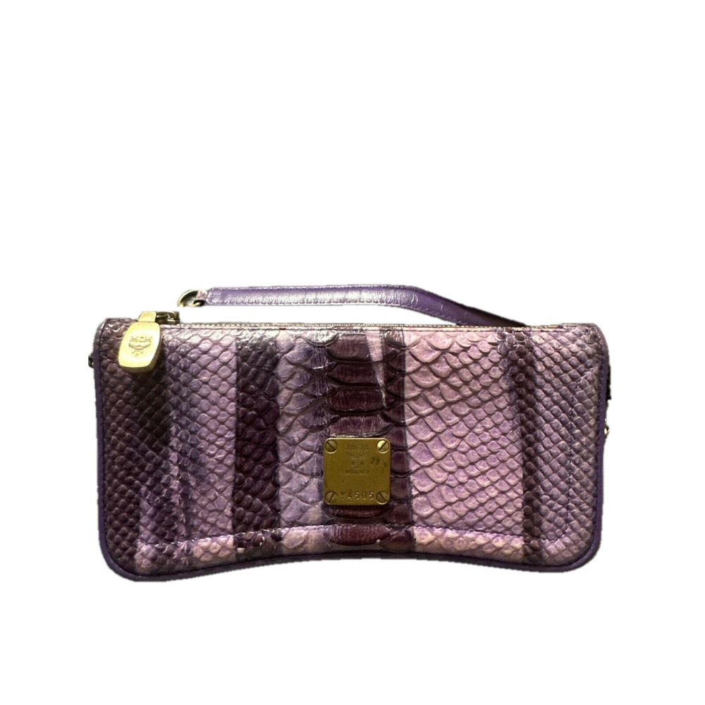 MCM MUNCHEN AUTHENTIC PURPLE PYTHON SNAKESKIN Chain Wallet Leather Beautiful